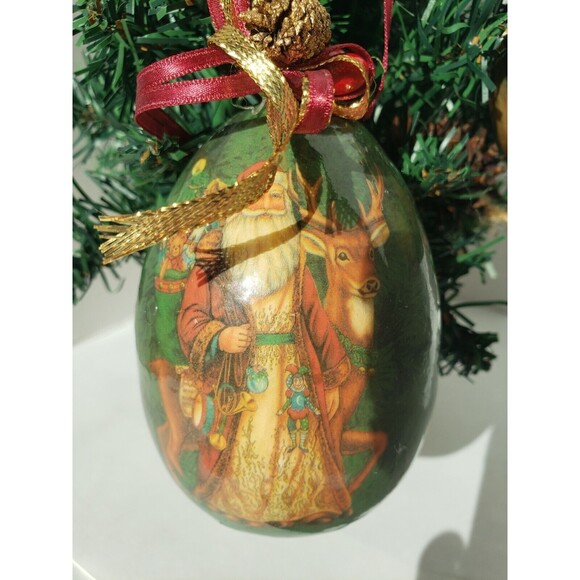 2 Lot Vintage Paper Mache Christmas Ornaments Of Santa: 1 Egg, 1 Round - Picture 3 of 10